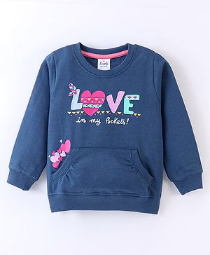 Simply Cotton Looper Full Sleeves Sweatshirt Text Print - Blue