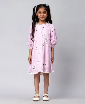 KASYA KIDS Three Fourth Sleeves Floral Printed Dress - Purple