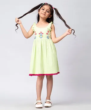 KASYA KIDS Frilled Sleeves Floral Embroidered Lace Detailed Dress - Lime Green