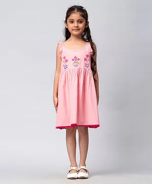 KASYA KIDS Frilled Sleeves Floral Embroidered Lace Detailed Dress - Peach