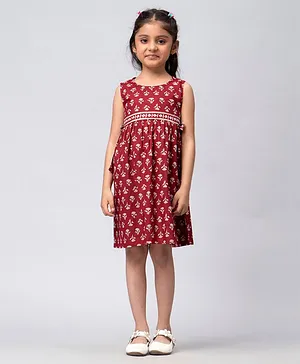 KASYA KIDS Sleeveless Motif Printed Dress - Maroon