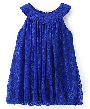 Babyhug Sleeveless Party Frock with Lace Detailing - Royal Blue