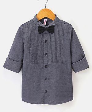 Babyhug Full Sleeves Solid Color Party Wear Shirt with Bow - Grey