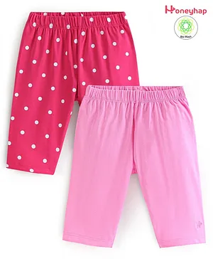 Honeyhap Premium Cotton Above Knee Length Super Soft & Stretchable Cycling Shorts with Bio Finish Solid & Polka Dots Print Pack of 2 - Pink