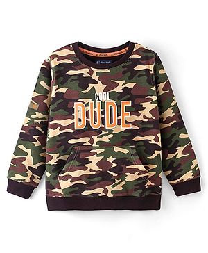 Pine Kids Full Sleeves Biowashed Sweatshirt Camouflage Print - Green & Brown