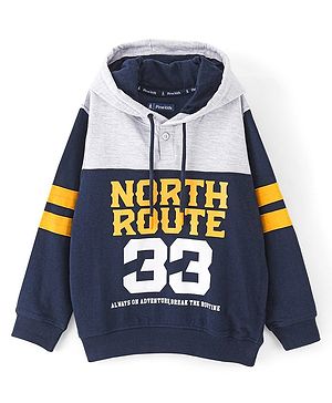 Pine Kids Cotton Full Sleeves Hooded Biowashed Sweatshirt Text Print- Navy Blue