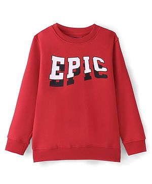 Pine Kids Cotton Full Sleeves Epic Text Print Sweatshirt - Red