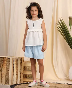 Casa Ninos White-Blue Co-Ord for Girls