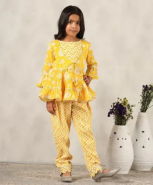 Casa Ninos Yellow Muslin Kurti & Pant Set for Girls