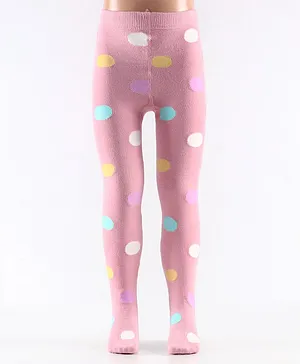 Mustang Full Length Cotton Footed Tights with Circle Design - Pink