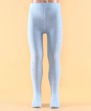 Mustang Full Length Cotton Footed Tights with Floral Design - Sky Blue