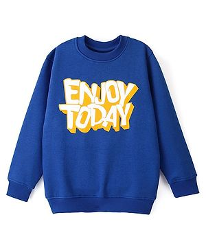 Pine Kids Cotton Knit Full Sleeves Basic Round Neck Bio Washed Text Printed Sweatshirt - Blue