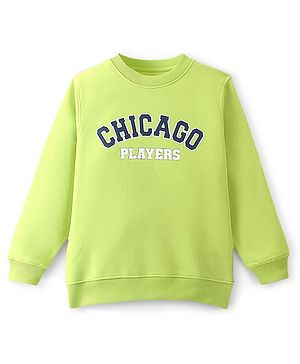 Pinekids Cotton Knit Biowashed Full Sleeves Sweatshirt With Chicago Print - Green