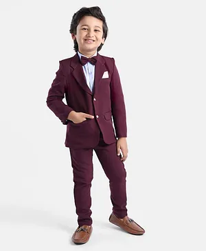 Mark & Mia Full Sleeves Solid Party Suit with Bow Tie - Maroon