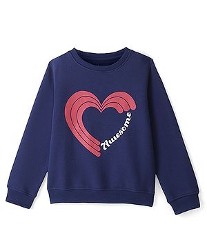 Pinekids Full Sleeve Round Neck Biowashed Sweatshirts with Heart Print - Navy Peony
