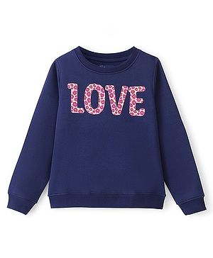 Pine Kids Full Sleeves Round Neck Biowashed Sweatshirt Text Printed - Navy Peony