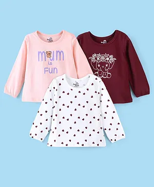 Doodle Poodle 100% Cotton Full Sleeves T-Shirts With Heart & Text Print Pack Of 3 - Maroon Peach & White