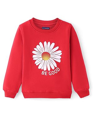 Pine Kids Full Sleeves Round Neck Bio Washed Sweat Shirt Floral Print - Red