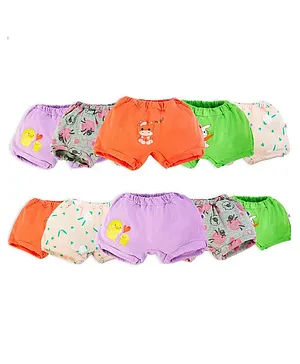 SuperBottoms Pack Of 10 Super Soft 100% Pure Cotton Breathable Bloomers - Multi Colour