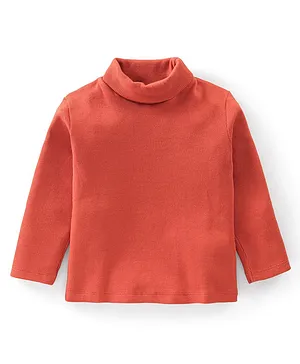 Babyhug Cotton Full Sleeves Lycra Rib Solid Turtle Neck Tee - Orange