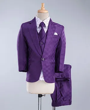 Jeet Ethnics Full Sleeves Chessboard Checked Self Design 4 Piece Party Suit - Purple