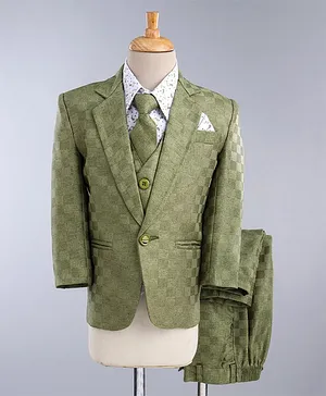 Jeet Ethnics Full Sleeves Window Pane Checked 4 Piece Party Suit - Green