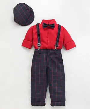 Jeet Ethnics Full Sleeves Graph Checked 5 Piece Party Suit - Red & Navy Blue