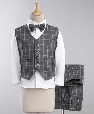 Jeet Ethnics Full Sleeves Checked 3 Piece Party SJeet Ethnics Full Sleeves Graph Checked 3 Piece Party Suit - Grey