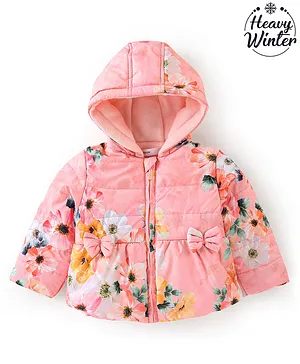 Babyoye Full Sleeves Floral Printed Hooded Jacket - Pink