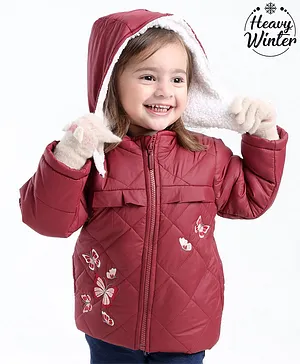Babyoye Full Sleeves Hooded Jacket with Butterfly Design - Red