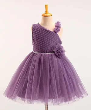 Bluebell Woven T-Issue Sleeveless Party Frock with Glitter Print - Purple