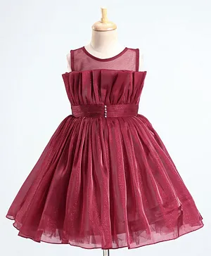 Bluebell Tissue Sleeveless Party Dress - Maroon