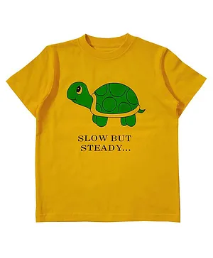 Snowflakes Half Sleeves Turtle Printed Tee - Yellow
