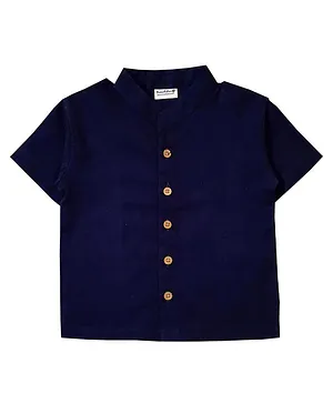 Snowflakes Half Sleeve Solid Shirt -Navy Blue
