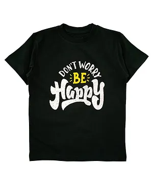 Snowflakes Half Sleeves Be Happy Printed Tee - Bottle Green