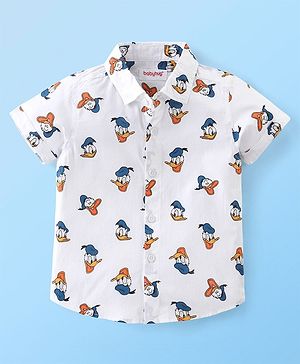 Babyhug Cotton Woven Half Sleeves Regular Collar Shirt Donald Duck Print- White