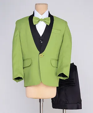 Jeet Ethnics Full Sleeves Abstract Striped Self Design 5 Piece Party Suit - Green