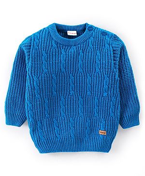 Babyhug Full Sleeves Cable Knit Pullover Sweater - Blue