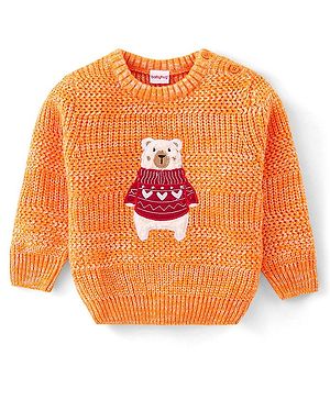 Babyhug Full Sleeves Sweater Polar Bear Embroidery- Orange