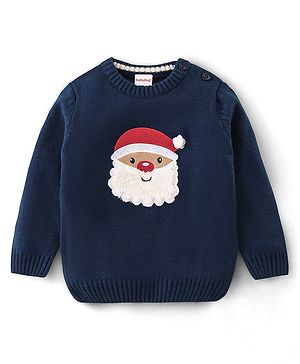 Babyhug Full Sleeves Sweater Santa Embroidery- Navy Blue
