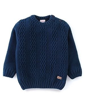 Babyhug Full Sleeves Cable Knit Sweater  - Navy Blue