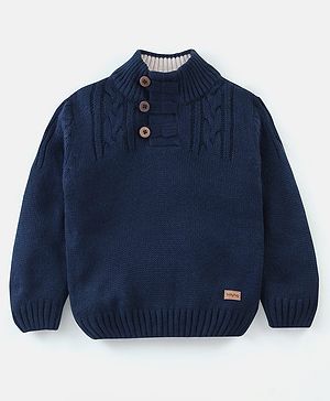 Babyhug Full Sleeves  Sweater Solid Colour - Navy Blue