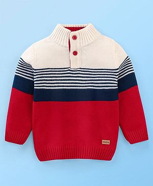 Babyhug Knit Full Sleeves Sweater With Stripe Design - Red