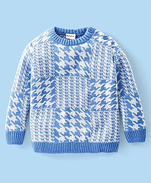 Babyhug Full Sleeves Checked Pattern    Pullovers - Ice Blue