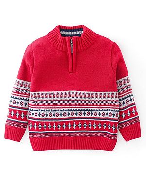 Babyhug Knitted Full Sleeves Sweater With Ikar Design - Red