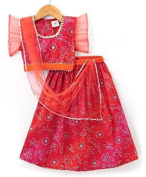 Teentaare Cotton Half Sleeves Lehenga Choli Bandhani Print - Pink