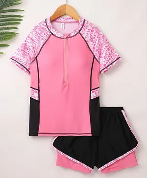 Kookie Kids Half Sleeves Two Piece Swimsuit - Pink