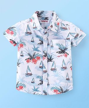 Babyhug Cotton Woven Half Sleeves Regular Collar Shirt Floral Print- White