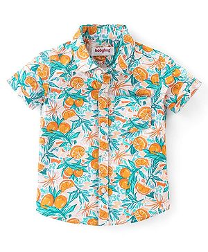 Babyhug Cotton Woven Half Sleeves Regular Collar Shirt Orange Print- Multicolor