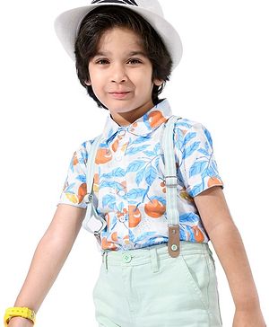 Babyhug 100% Cotton Woven Half Sleeves Shirt Orange Print - Blue